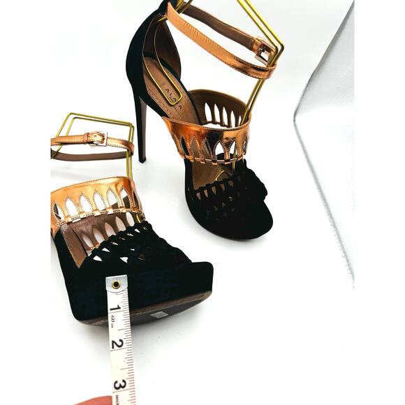Alaïa suede Black and rose gold colorblock Pattern platform Sandals sz EU 38.5 - Picture 7 of 11